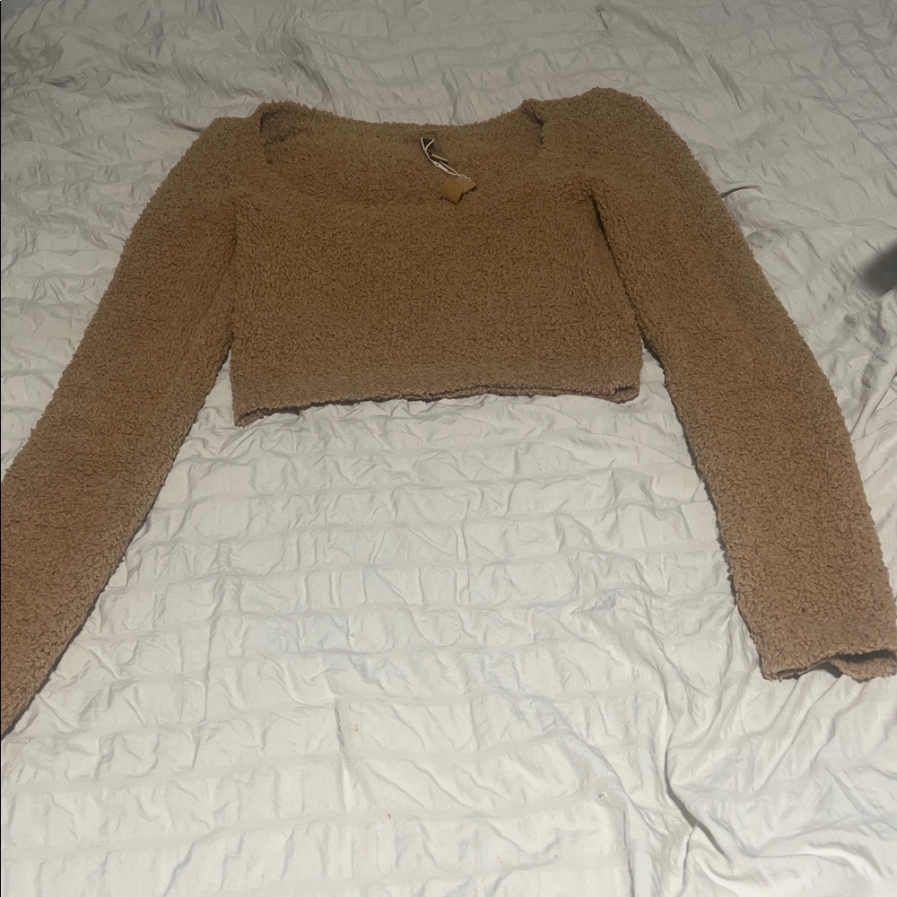 SKIMS Cropped Sweater in Camel